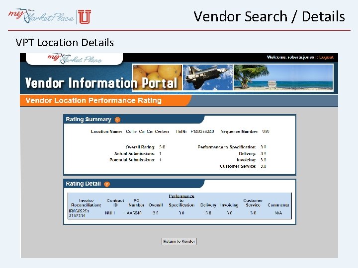 Vendor Search / Details VPT Location Details 