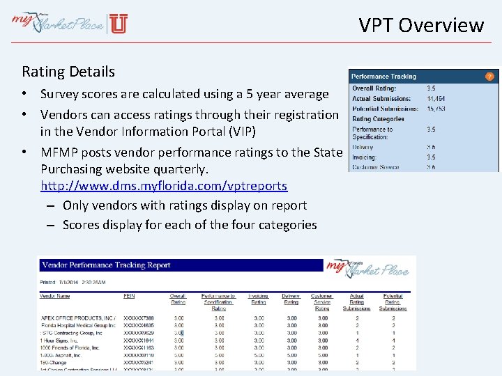 VPT Overview Rating Details • Survey scores are calculated using a 5 year average
