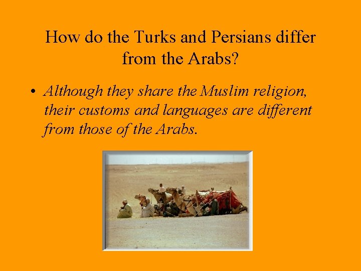 How do the Turks and Persians differ from the Arabs? • Although they share