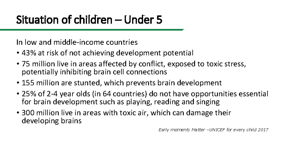 Situation of children – Under 5 In low and middle-income countries • 43% at