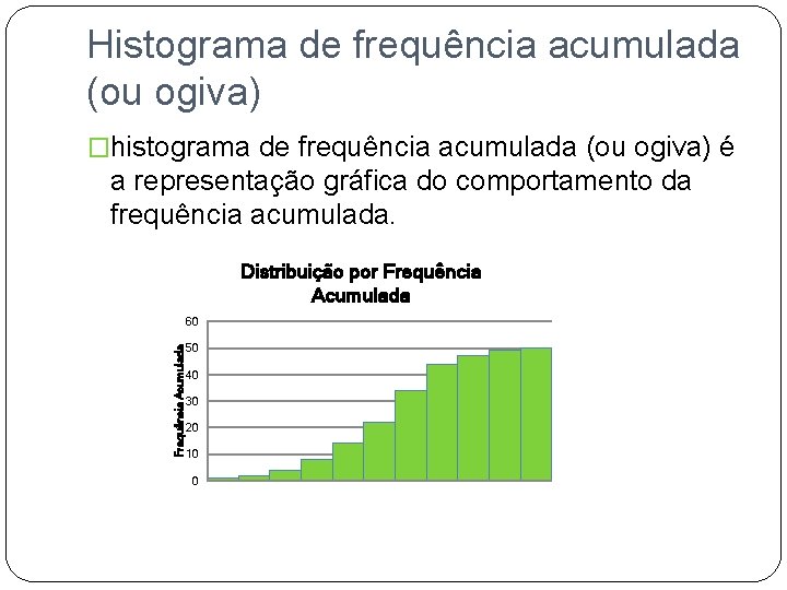 Histograma de frequência acumulada (ou ogiva) �histograma de frequência acumulada (ou ogiva) é a