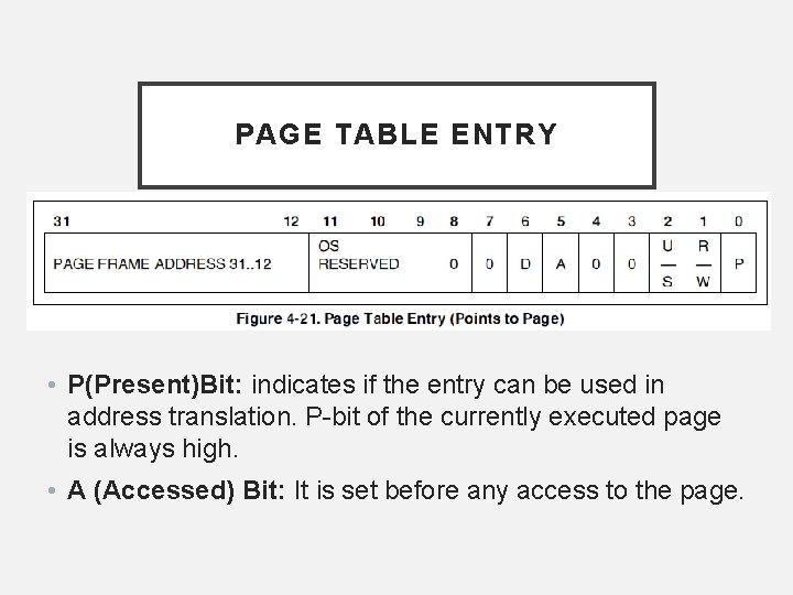 PAGE TABLE ENTRY • P(Present)Bit: indicates if the entry can be used in address