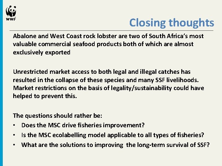 Closing thoughts Abalone and West Coast rock lobster are two of South Africa’s most