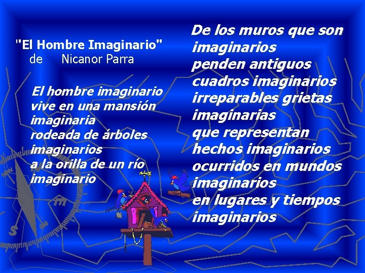 ''El Hombre Imaginario'' de Nicanor Parra El hombre imaginario vive en una mansión imaginaria