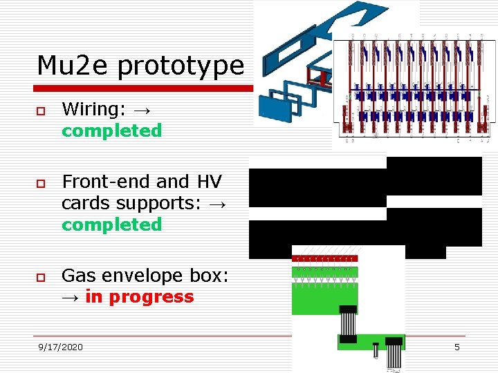 Mu 2 e prototype o o o Wiring: → completed Front-end and HV cards