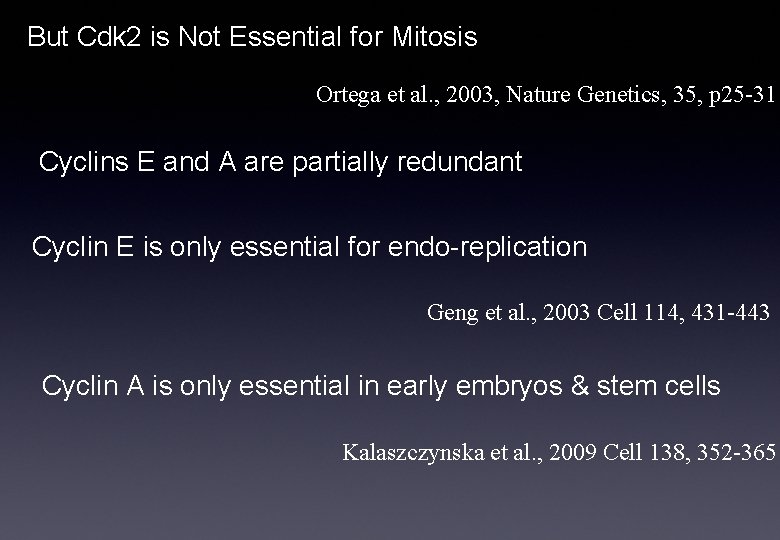 But Cdk 2 is Not Essential for Mitosis Ortega et al. , 2003, Nature