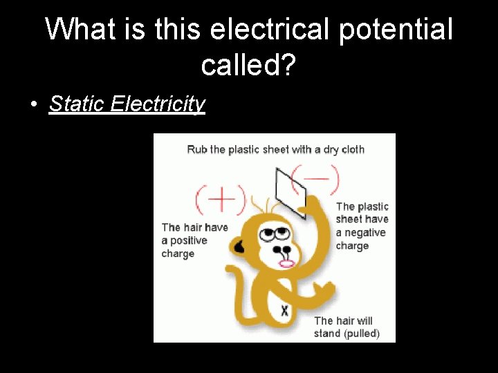 What is this electrical potential called? • Static Electricity 