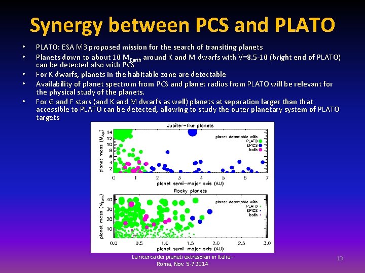 Synergy between PCS and PLATO • • • PLATO: ESA M 3 proposed mission