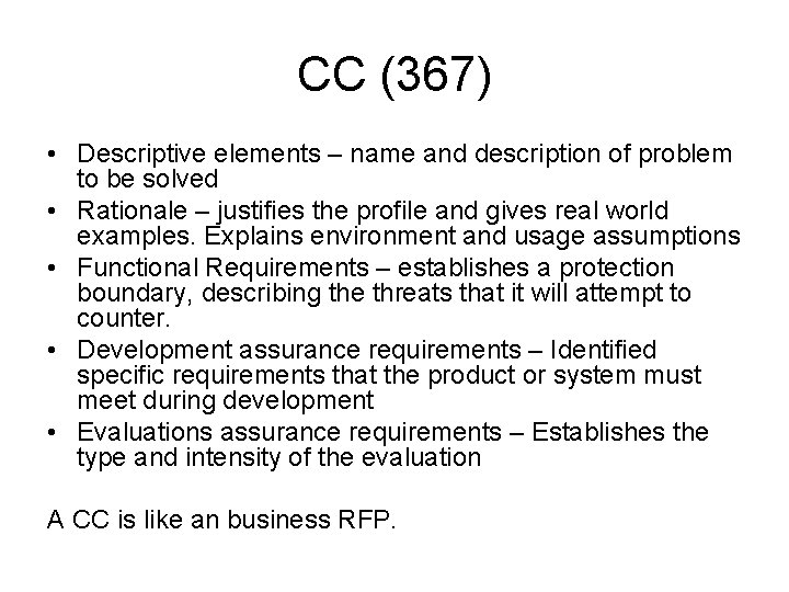 CC (367) • Descriptive elements – name and description of problem to be solved