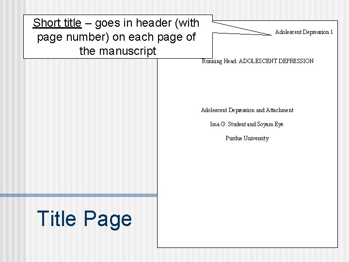 Short title – goes in header (with page number) on each page of the