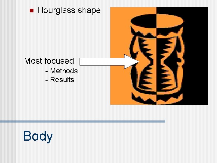 n Hourglass shape Most focused - Methods - Results Body 