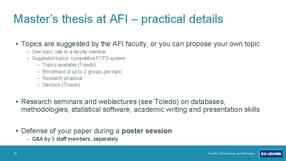 Master’s thesis at AFI – practical details • Topics are suggested by the AFI