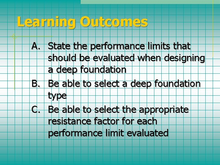 Learning Outcomes A. State the performance limits that should be evaluated when designing a