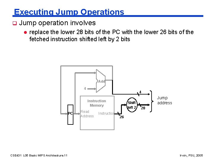 Executing Jump Operations q Jump operation involves l replace the lower 28 bits of