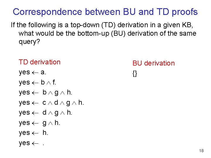 Correspondence between BU and TD proofs If the following is a top-down (TD) derivation