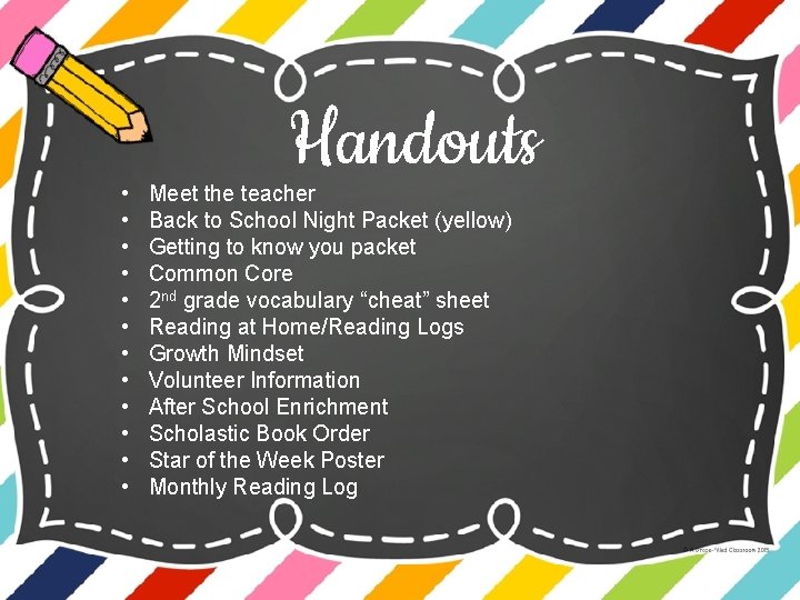  • • • Handouts Meet the teacher Back to School Night Packet (yellow)