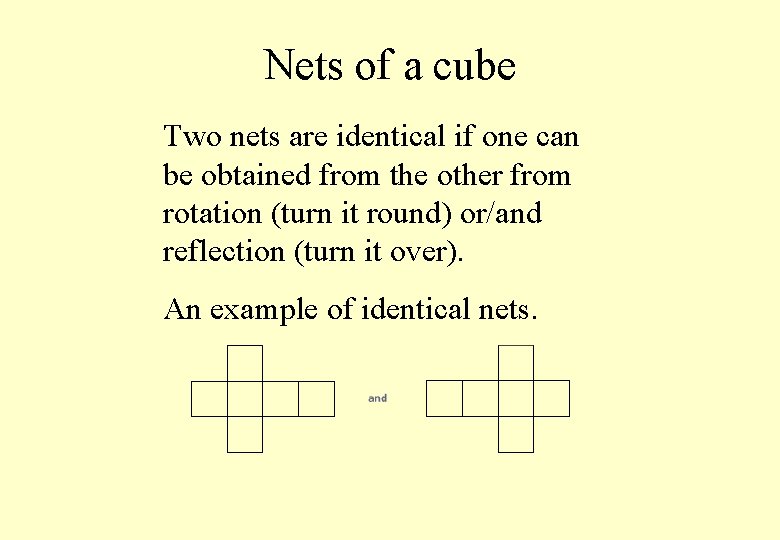 Nets of a cube Two nets are identical if one can be obtained from