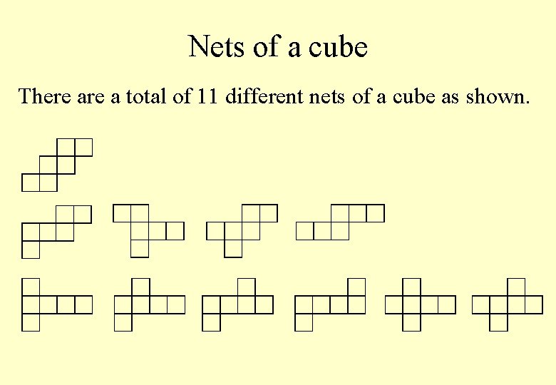 Nets of a cube There a total of 11 different nets of a cube