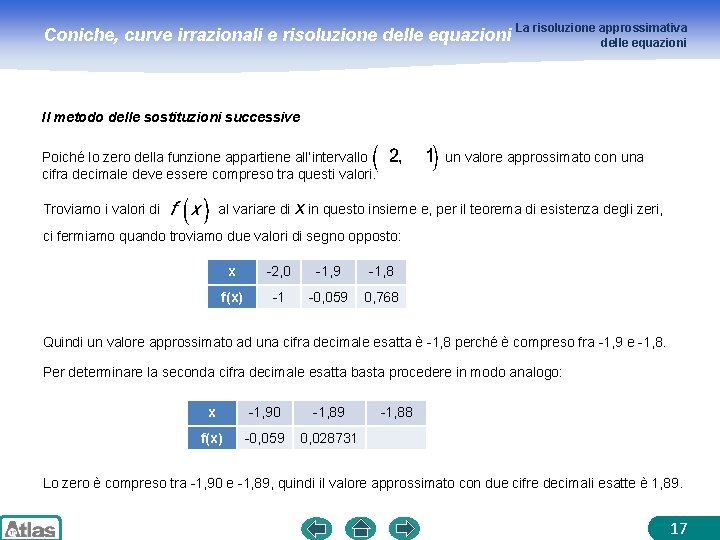 Coniche, curve irrazionali e risoluzione delle equazioni La risoluzione approssimativa delle equazioni Il metodo