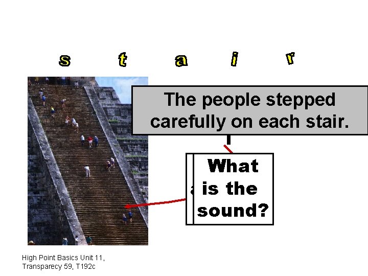 The people stepped carefully on each stair. What are is the letters sound? ?