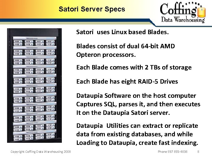 Satori Server Specs Satori uses Linux based Blades consist of dual 64 -bit AMD