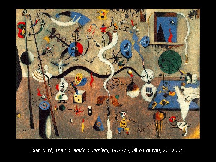 Joan Miró, The Harlequin’s Carnival, 1924 -25, Oil on canvas, 26” X 36”. 