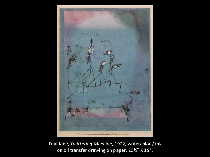Paul Klee, Twittering Machine, 1922, watercolor / ink on oil transfer drawing on paper,