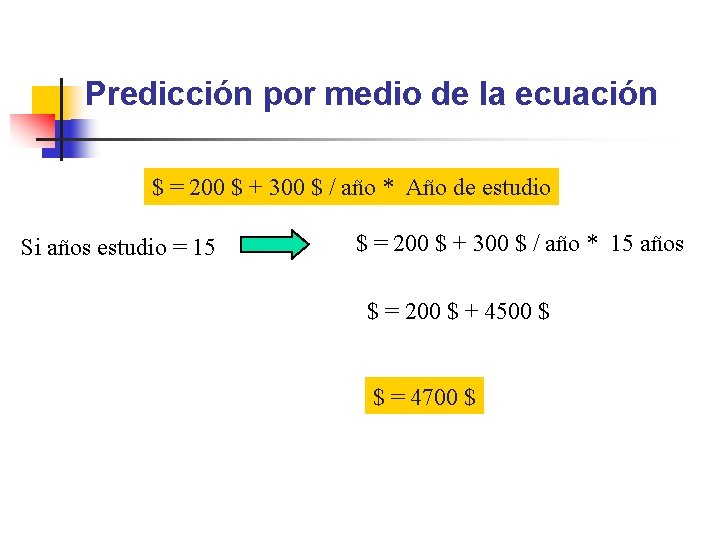 Predicción por medio de la ecuación $ = 200 $ + 300 $ /