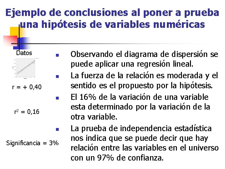 Ejemplo de conclusiones al poner a prueba una hipótesis de variables numéricas Datos n Ejemplo de conclusiones al poner a prueba una hipótesis de variables numéricas Datos n