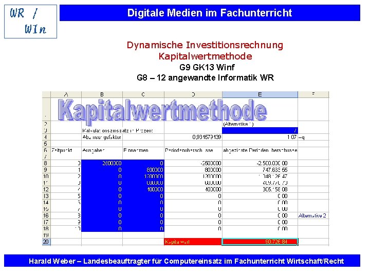 Digitale Medien im Fachunterricht Dynamische Investitionsrechnung Kapitalwertmethode G 9 GK 13 Winf G 8