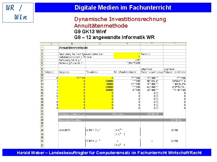 Digitale Medien im Fachunterricht Dynamische Investitionsrechnung Annuitätenmethode G 9 GK 13 Winf G 8