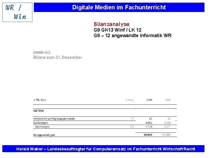 Digitale Medien im Fachunterricht Bilanzanalyse G 9 GK 13 Winf / LK 12 G