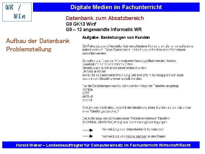 Digitale Medien im Fachunterricht Datenbank zum Absatzbereich G 9 GK 13 Winf G 8