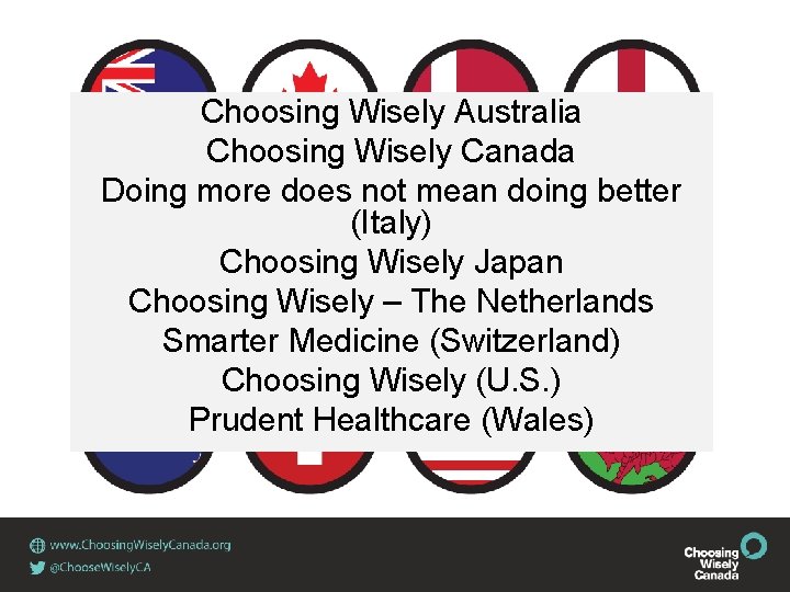 Choosing Wisely Australia Choosing Wisely Canada Doing more does not mean doing better (Italy)