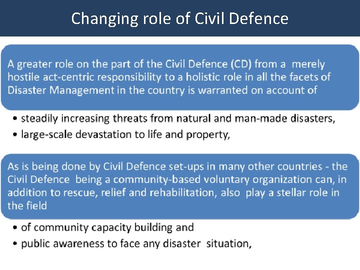Changing role of Civil Defence 