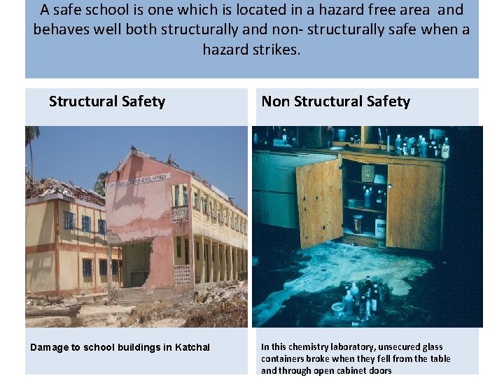 A safe school is one which is located in a hazard free area and