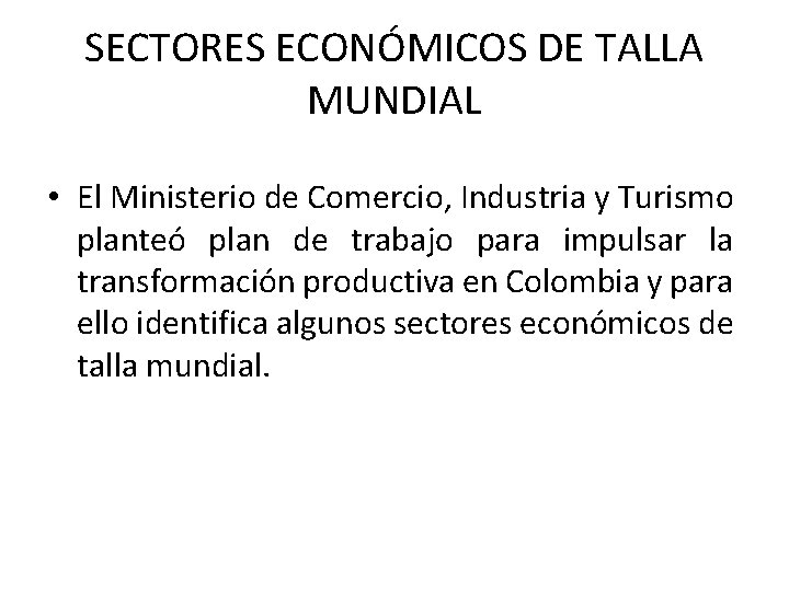 SECTORES ECONÓMICOS DE TALLA MUNDIAL • El Ministerio de Comercio, Industria y Turismo planteó