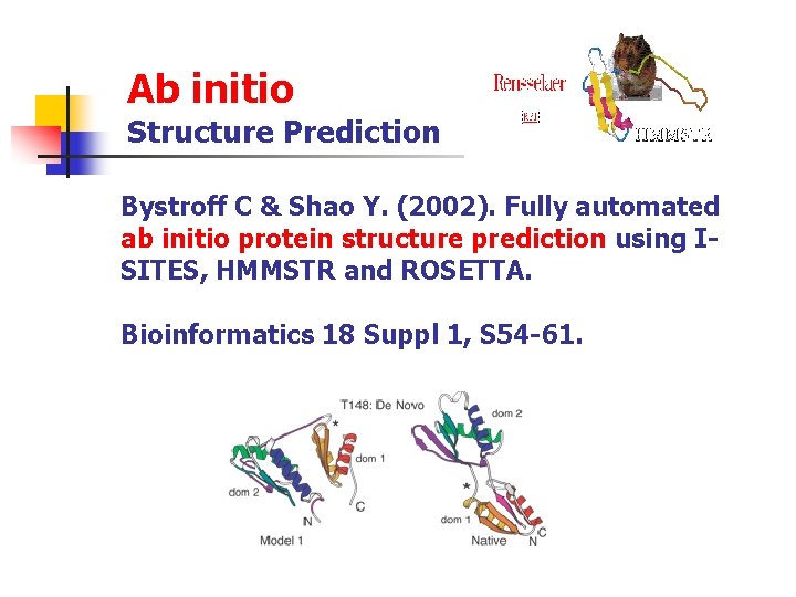 Ab initio Structure Prediction Bystroff C & Shao Y. (2002). Fully automated ab initio