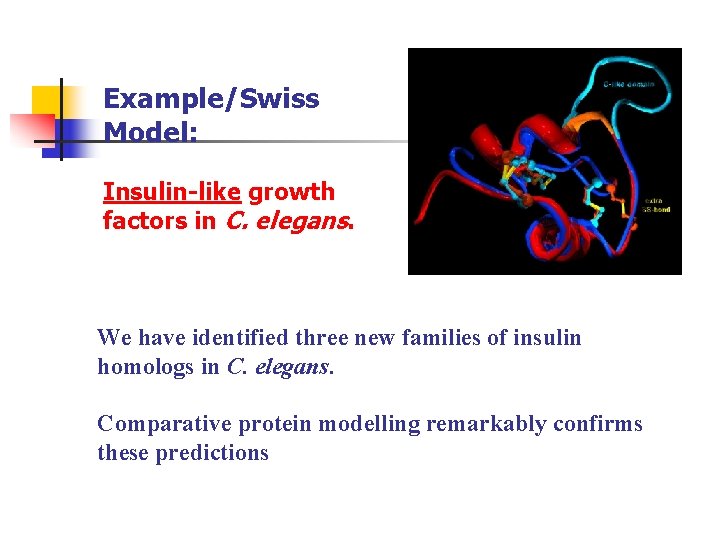 Example/Swiss Model: Insulin-like growth factors in C. elegans. We have identified three new families