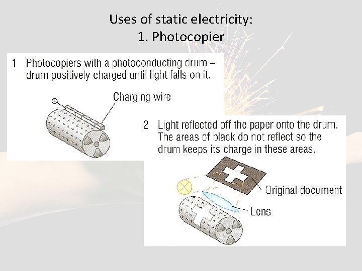 Uses of static electricity: 1. Photocopier 