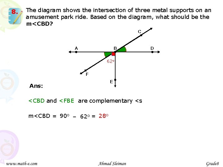 8. The diagram shows the intersection of three metal supports on an amusement park