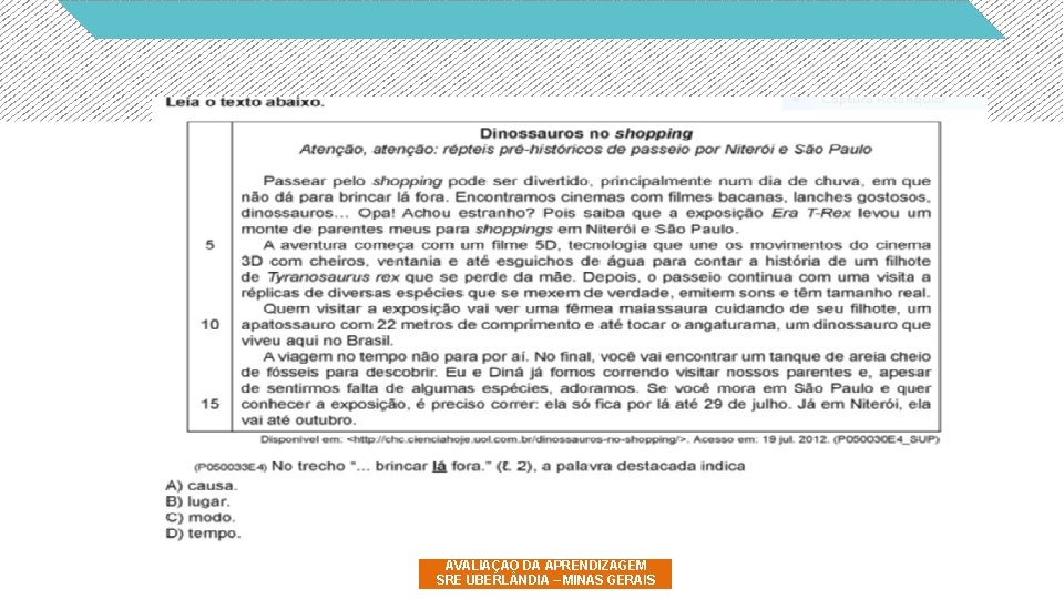 AVALIAÇÃO DA APRENDIZAGEM SRE UBERL NDIA – MINAS GERAIS 