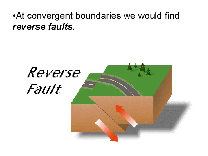  • At convergent boundaries we would find reverse faults. 