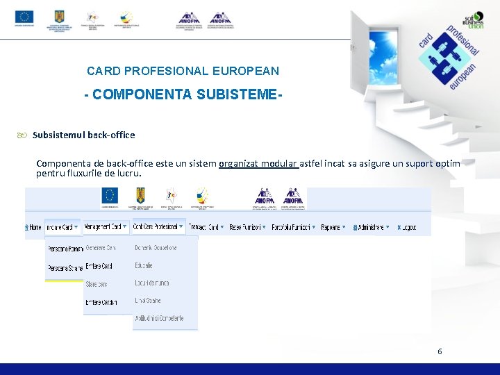 CARD PROFESIONAL EUROPEAN - COMPONENTA SUBISTEME Subsistemul back-office Componenta de back-office este un sistem