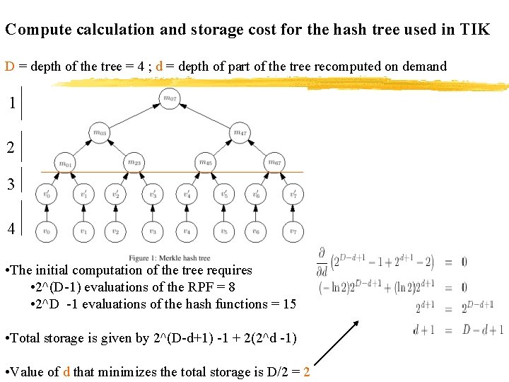 Compute calculation and storage cost for the hash tree used in TIK D =