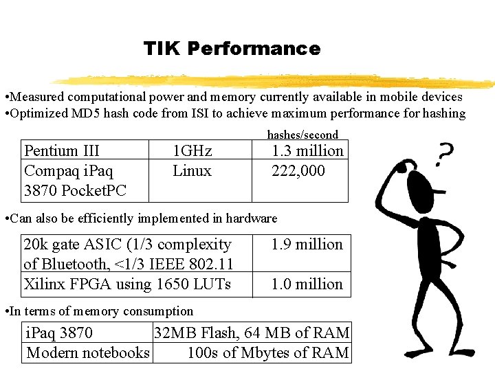 TIK Performance • Measured computational power and memory currently available in mobile devices •