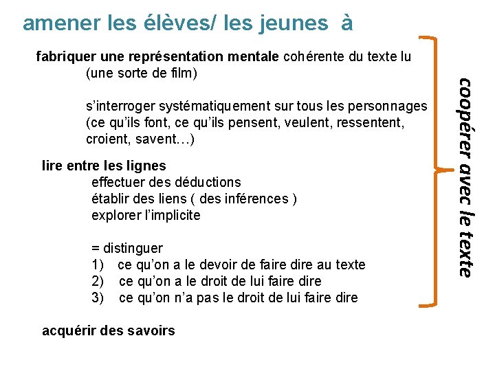 amener les élèves/ les jeunes à lire entre les lignes effectuer des déductions établir amener les élèves/ les jeunes à lire entre les lignes effectuer des déductions établir