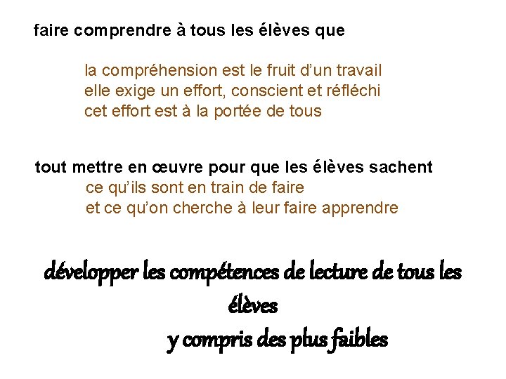 faire comprendre à tous les élèves que la compréhension est le fruit d’un travail