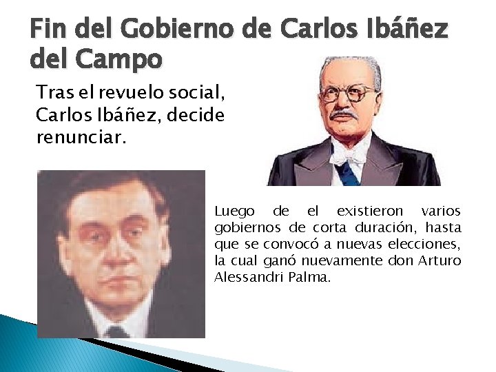 Fin del Gobierno de Carlos Ibáñez del Campo Tras el revuelo social, Carlos Ibáñez,