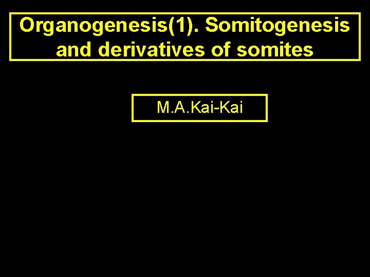 Organogenesis(1). Somitogenesis and derivatives of somites M. A. Kai-Kai 